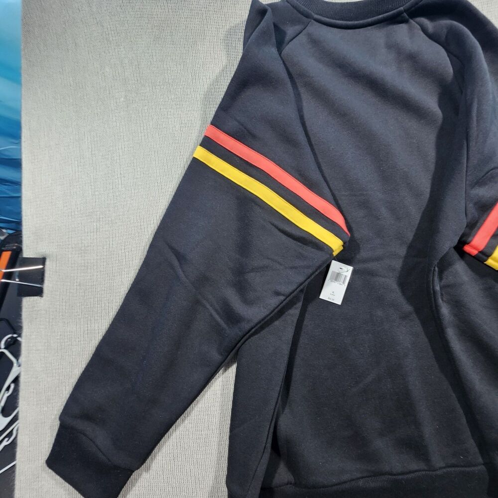 Disney Men's Mickey Mouse Black Pullover Sweatshirt Striped Sleeves XL - Picture 12 of 16